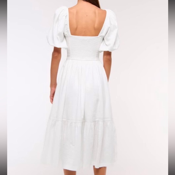 The A&F Emerson Linen-Blend Puff Sleeve Midi Dress - Picture 3 of 5